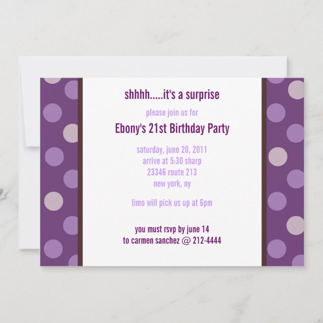 Modern Dot PURPLE 5x7 Party Template Invitation (Front)