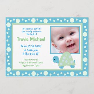 MODERN DOT TURTLE Baby Photo birth Announcement