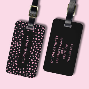 Modern Dots Black Pink Luggage Tag