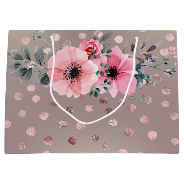 Modern ,Dots,Flowers Large Gift Bag (Front)