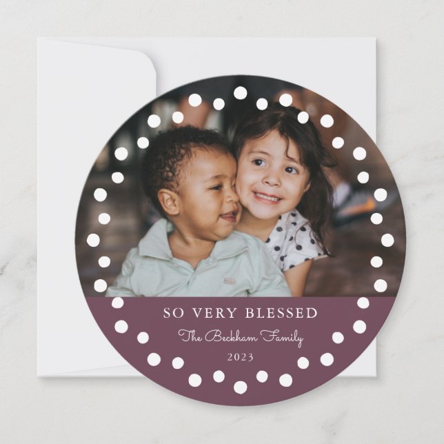 Modern Dots Frame Mauve Ornament 2 Photo Holiday Card (Front)