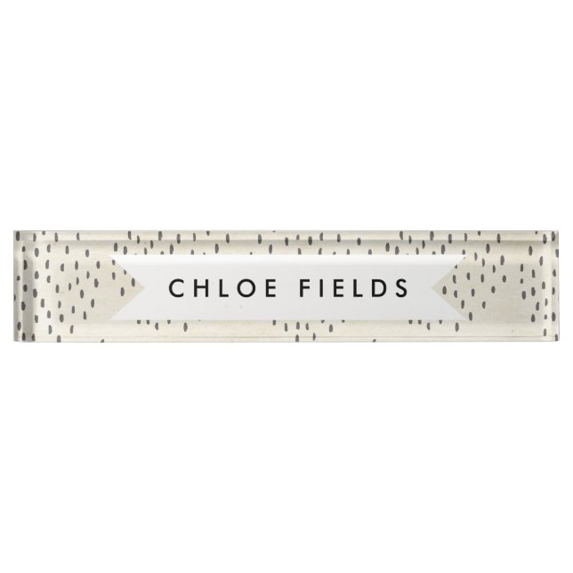 Modern Dots Ivory & Black Tiny Dot Print Nameplate (Front)