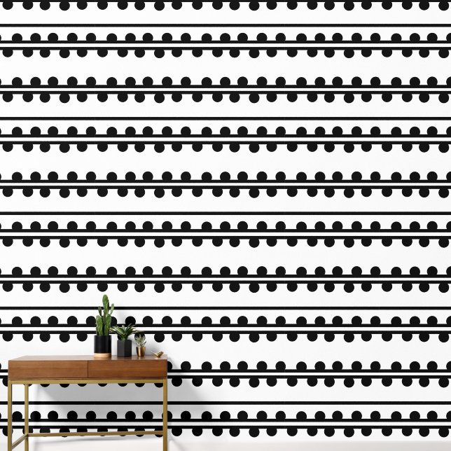 Modern dots Minimalist Black White Line Peel Stick Wallpaper (Hallway)