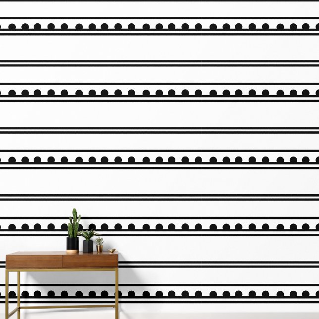 Modern dots Minimalist Black White Line Peel Stick Wallpaper (Hallway)
