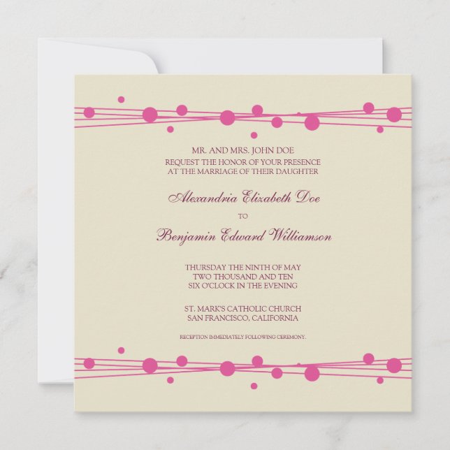 Modern Dots & Straw Wedding Invitation 2 (fuschia) (Front)
