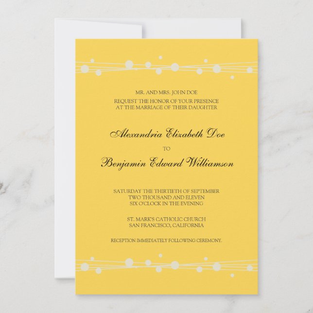 Modern Dots & Straw Wedding Invitation (yellow) (Front)