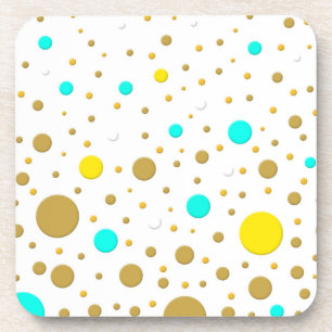 Modern Dots Turquoise Yellow White Gold Fun Design Coaster