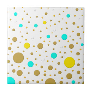 Modern Dots Turquoise Yellow White Gold Fun Design Tile