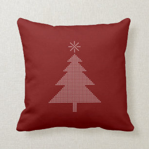 Modern Dotted Christmas Tree   Red Throw Pillow