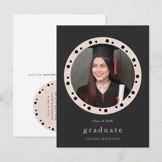 Modern Dotted Frame Photo Graduation Party Invite (Front/Back)
