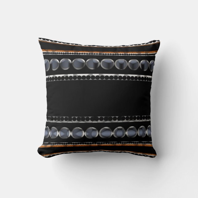 Modern Dotty Stripes Black+Grey Pattern Cushion (Front)