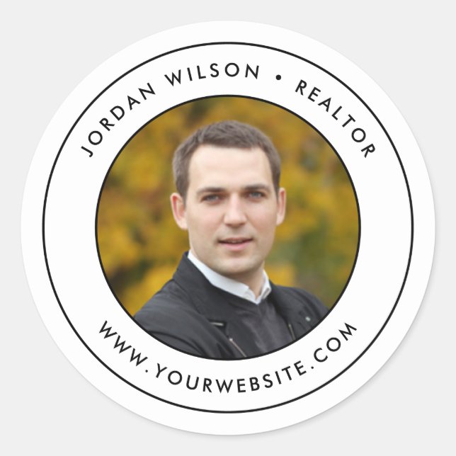 Modern Double Border Add Your Photo Classic Round Sticker (Front)