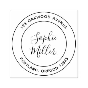 Modern Double Border Calligraphy Return Address Rubber Stamp