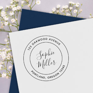 Modern Double Border Calligraphy Return Address Rubber Stamp