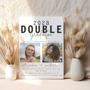 Modern Double Celebration 2 Photo Graduation Invitation