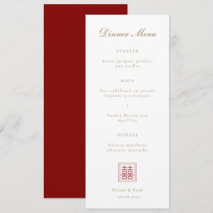 Modern Double Happiness Chinese Wedding Menu  