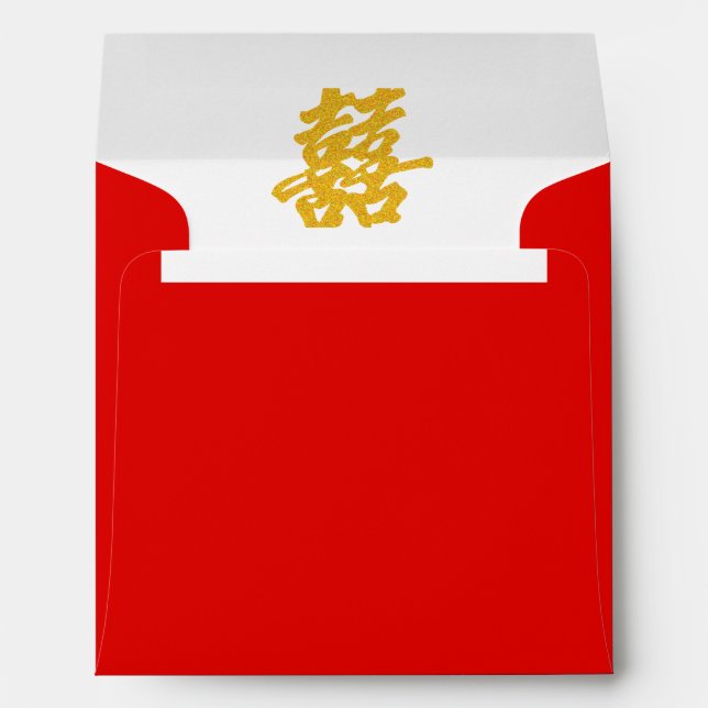 Modern Double Happiness Liner in Gold Glitter Envelopes (Back (Bottom))