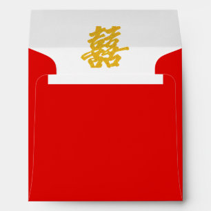 Modern Double Happiness Liner in Gold Glitter Envelopes