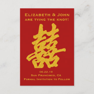 Modern Double Happiness Save the Date