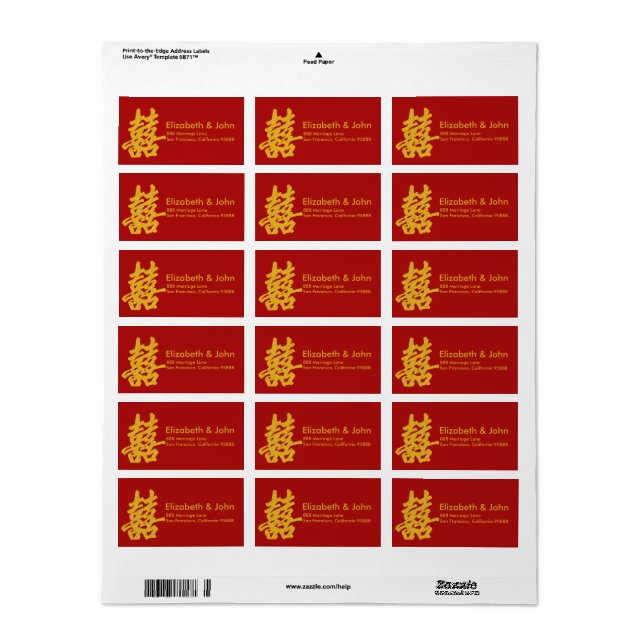Modern Double Happiness Wedding Gold Glitter Label (Full Sheet)