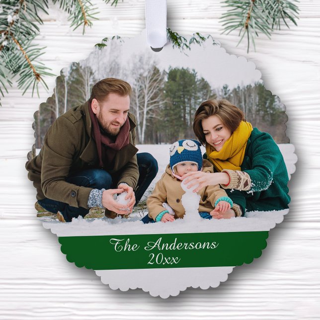 Modern Double Sided Family Photo Holiday Ornament Card (Creator Uploaded)