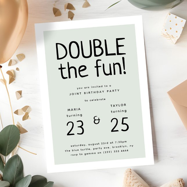 Modern 'Double the Fun' Joint Birthday Party Invitation (Creator Uploaded)