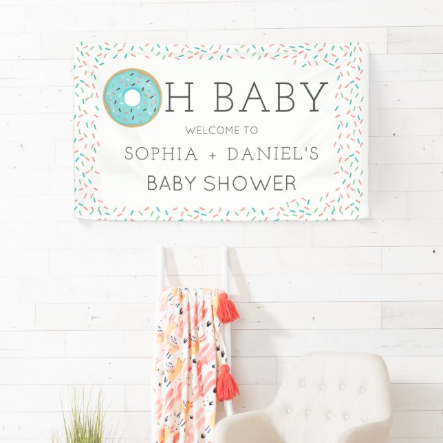 Modern Doughnut Baby Shower Vinyl Welcome Banner (Insitu)