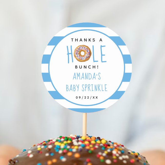 Modern Doughnut Boys Baby Shower Sprinkle Thank Yo Classic Round Sticker (Creator Uploaded)