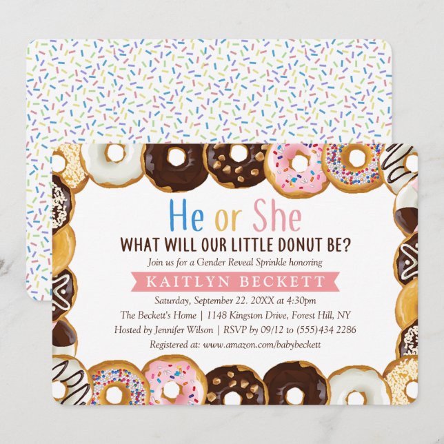 Modern Doughnut Sprinkle Gender Reveal Party Invitation (Front/Back)
