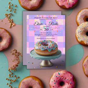 Modern Doughnut Sprinkles Chequered Baby Shower Invitation