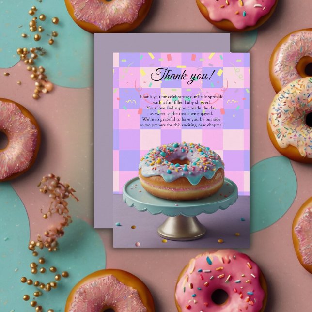 Modern Doughnut Sprinkles Chequered Baby Shower Thank You Card (Creator Uploaded)