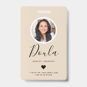 Modern Doula Midwife Add Your Photo Cream Beige  Badge