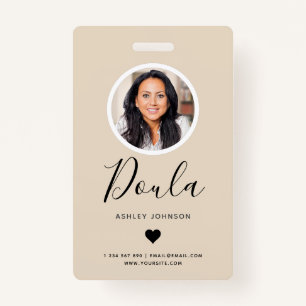 Modern Doula Midwife Add Your Photo Cream Beige  Badge