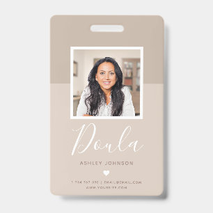 Modern Doula Midwife Photo Name Tag ID Cream Beige Badge