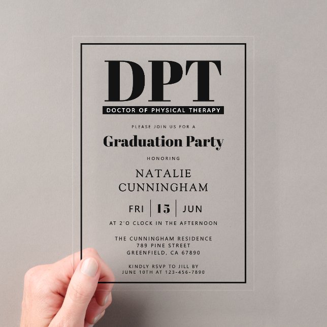 Modern DPT Doctor of Physical Therapy Graduation Acrylic Invitations (Insitu (Handheld))
