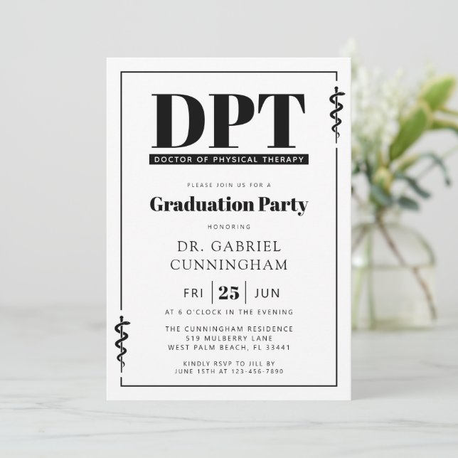 Modern DPT Doctor of Physical Therapy Graduation Invitation (Standing Front)