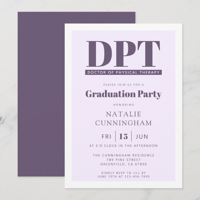 Modern DPT Doctor of Physical Therapy Graduation Invitation (Front/Back)