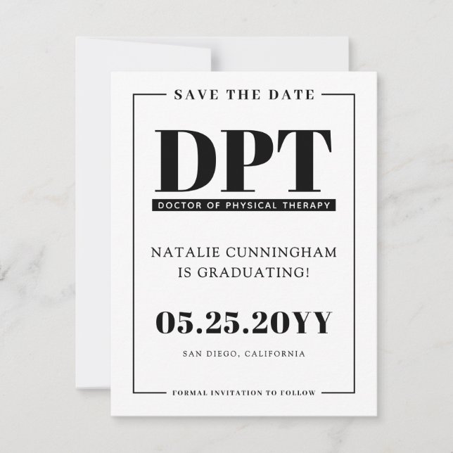 Modern DPT Graduation Save the Date Card (Front)
