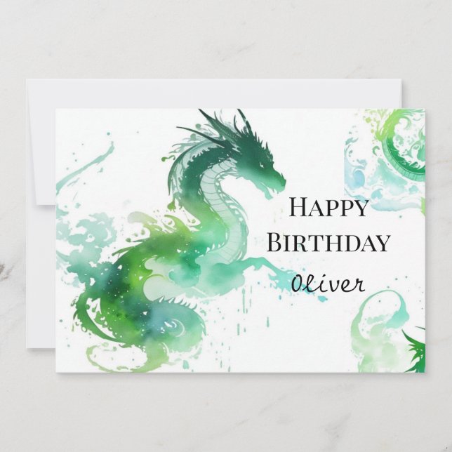 Modern Dragon Magic Birthday Card (Front)