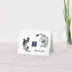 Modern Dragon-Phoenix Double-Xi Wedding Thank-You Thank You Card