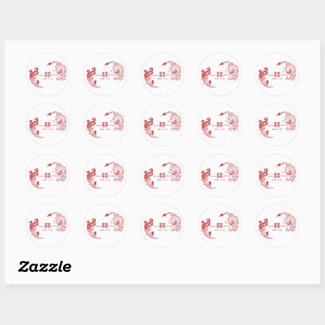 Modern Dragon-Phoenix Personalized Chinese Wedding Classic Round Sticker (Sheet)