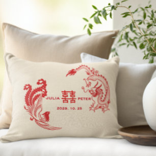 Modern Dragon-Phoenix Personalized Chinese Wedding Lumbar Pillow