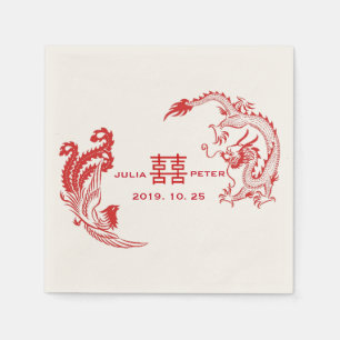 Modern Dragon-Phoenix Personalized Chinese Wedding Napkin