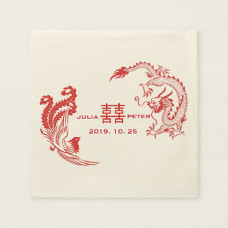 Modern Dragon-Phoenix Personalized Chinese Wedding Napkin