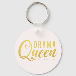 Modern Drama Queen Name Pink Text Button Keychain