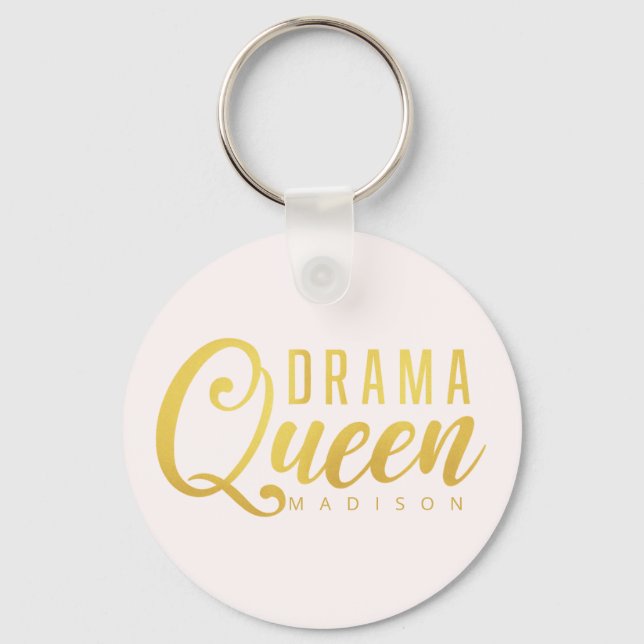 Modern Drama Queen Name Pink Text Button Keychain (Front)
