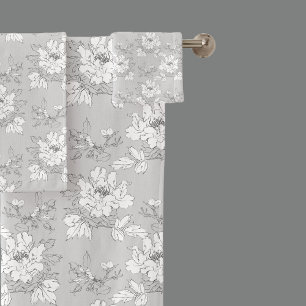 Modern Drawing Grey Floral Pattern Bath Towel Set