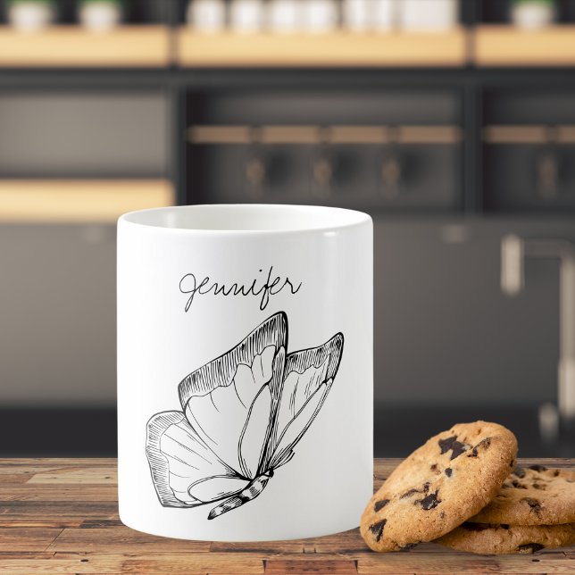 Modern Drawn Butterfly in Flight Monogram  Coffee Mug (Creator Uploaded)