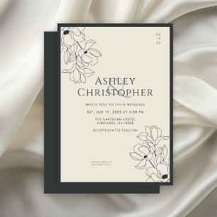 Modern Drawn Floral Black Onyx Wedding Invitation