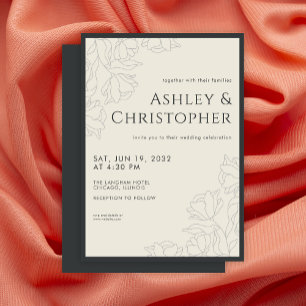 Modern Drawn Floral Black Onyx Wedding Invitation